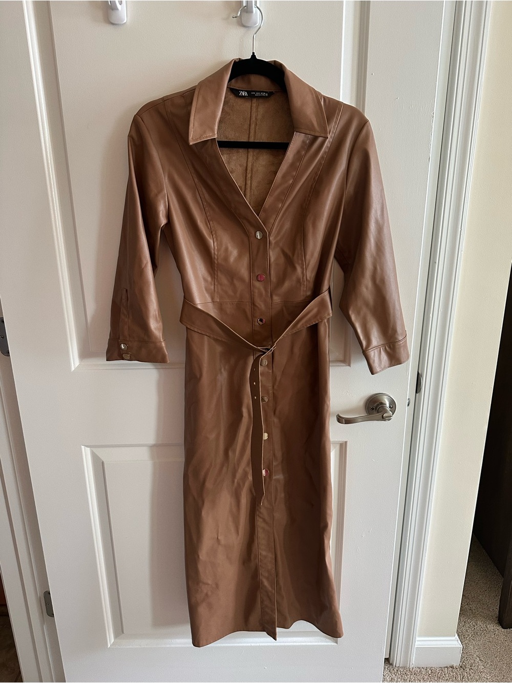 Zara Faux Leather Button Down Dress